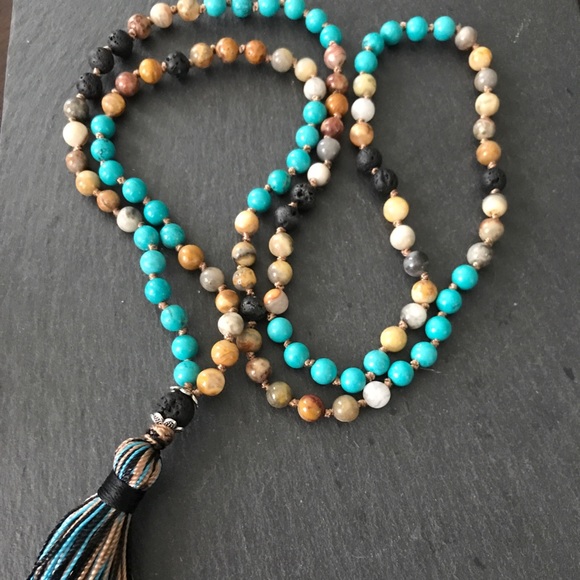 Picture stone Jasper and Chrysocolla Mala Necklace - Picture 3 of 9